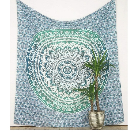 Teal Mandala Tapestry Wall Hanging Art - Picture 3 of 6